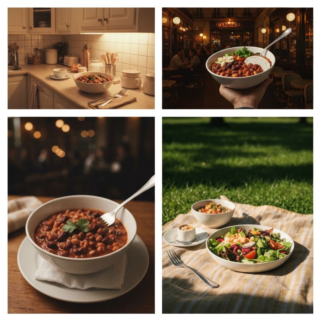 Close-up of meals in different atmospheric environments